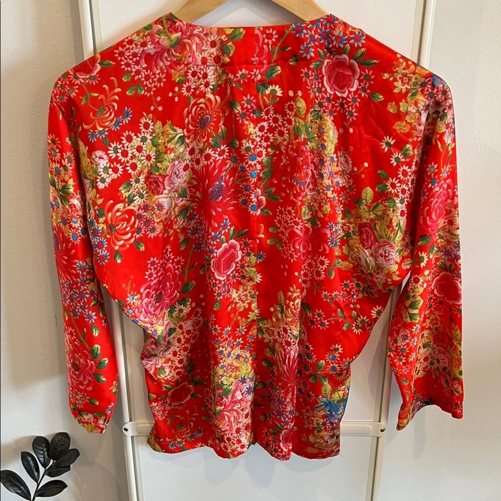 Comme des Garçons Red Satin Floral Blouse - Picture 4 of 8